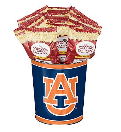 3 Gallon Auburn University Popcorn Tin with 15 Bags of Popcorn